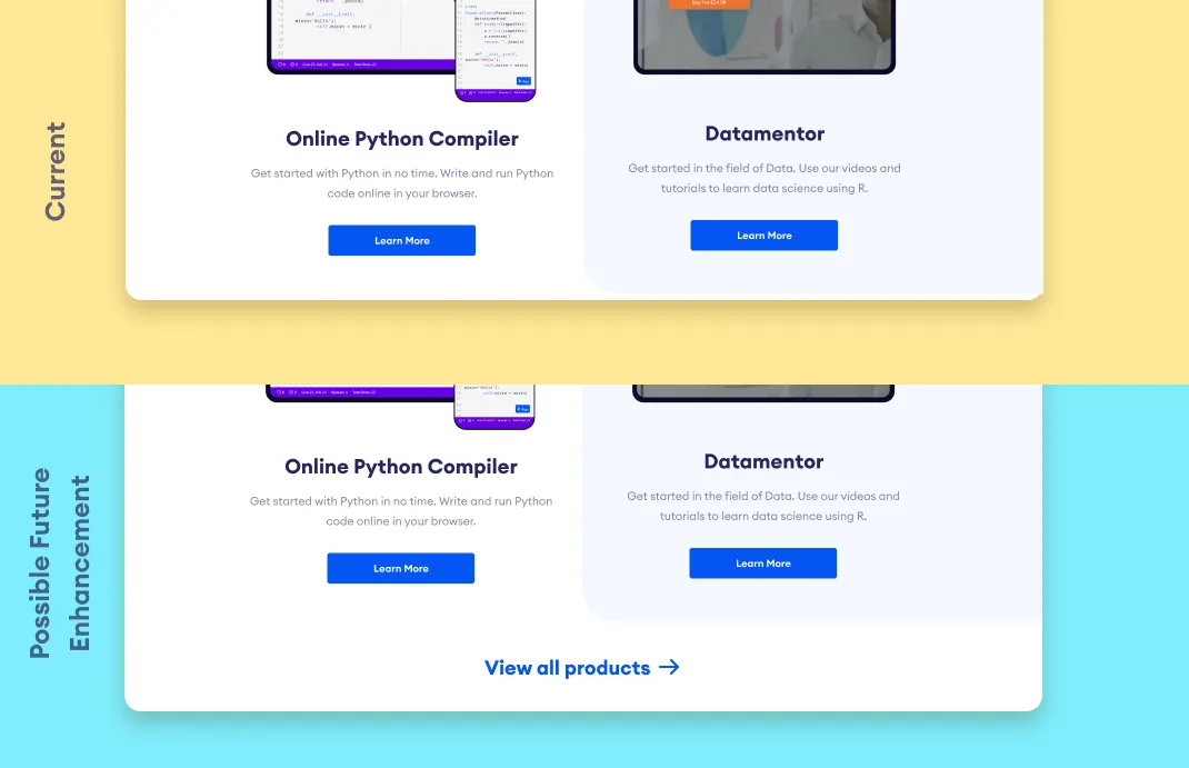 How the grid layout can be expanded later by adding a “View all products” button in the future.