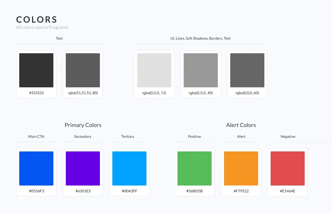 Programiz’s original branding guidelines. These same colors, typography, and branding were carried over to Parewa Labs design.