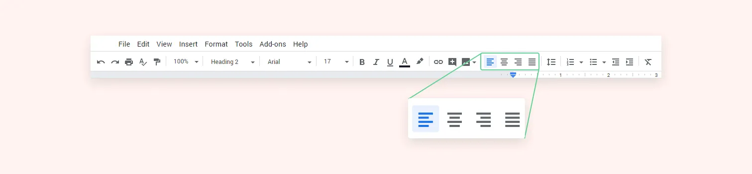 Text alignment tools in Google Docs