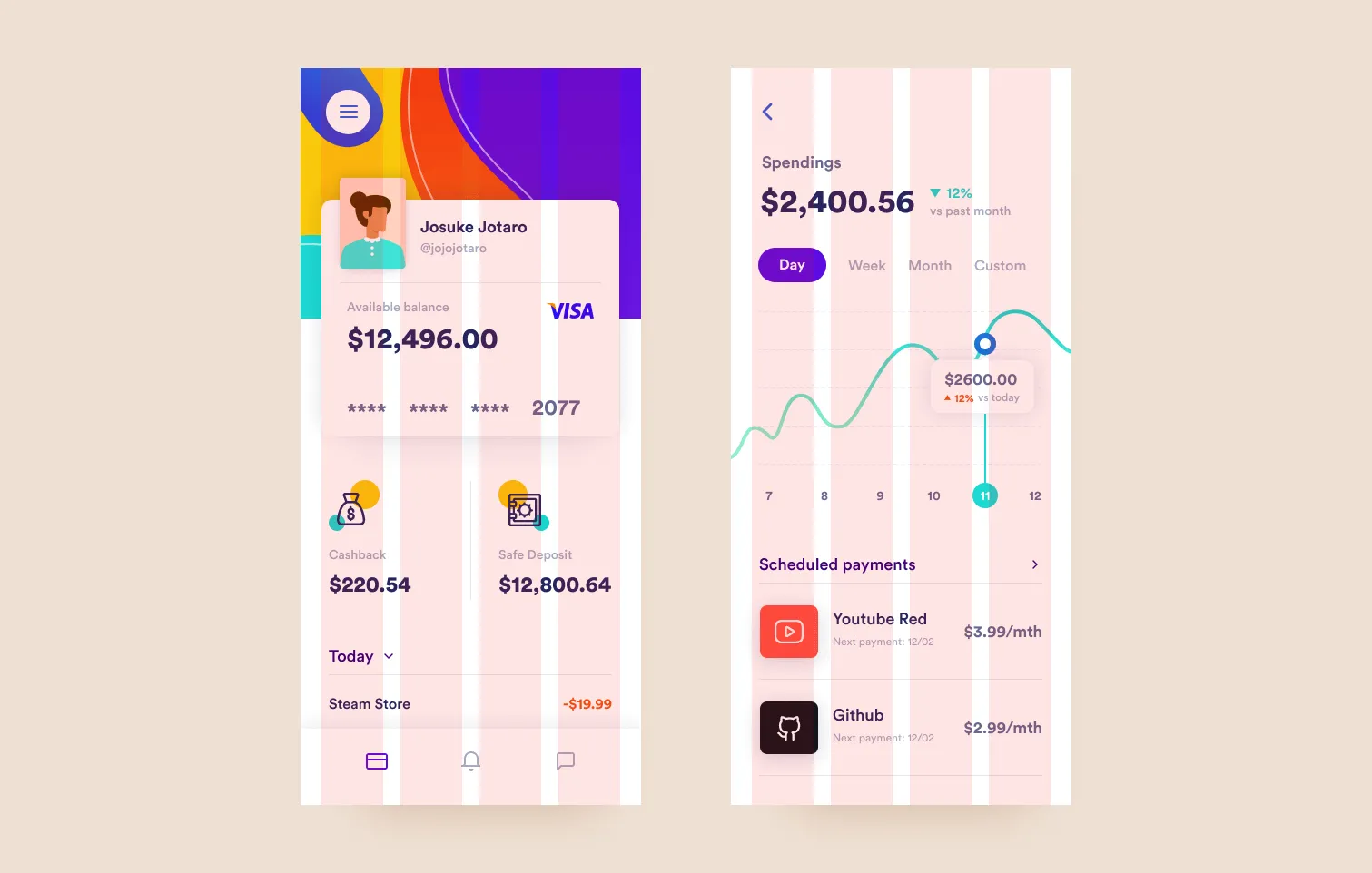 using grid to properly use alignment in a bank app design