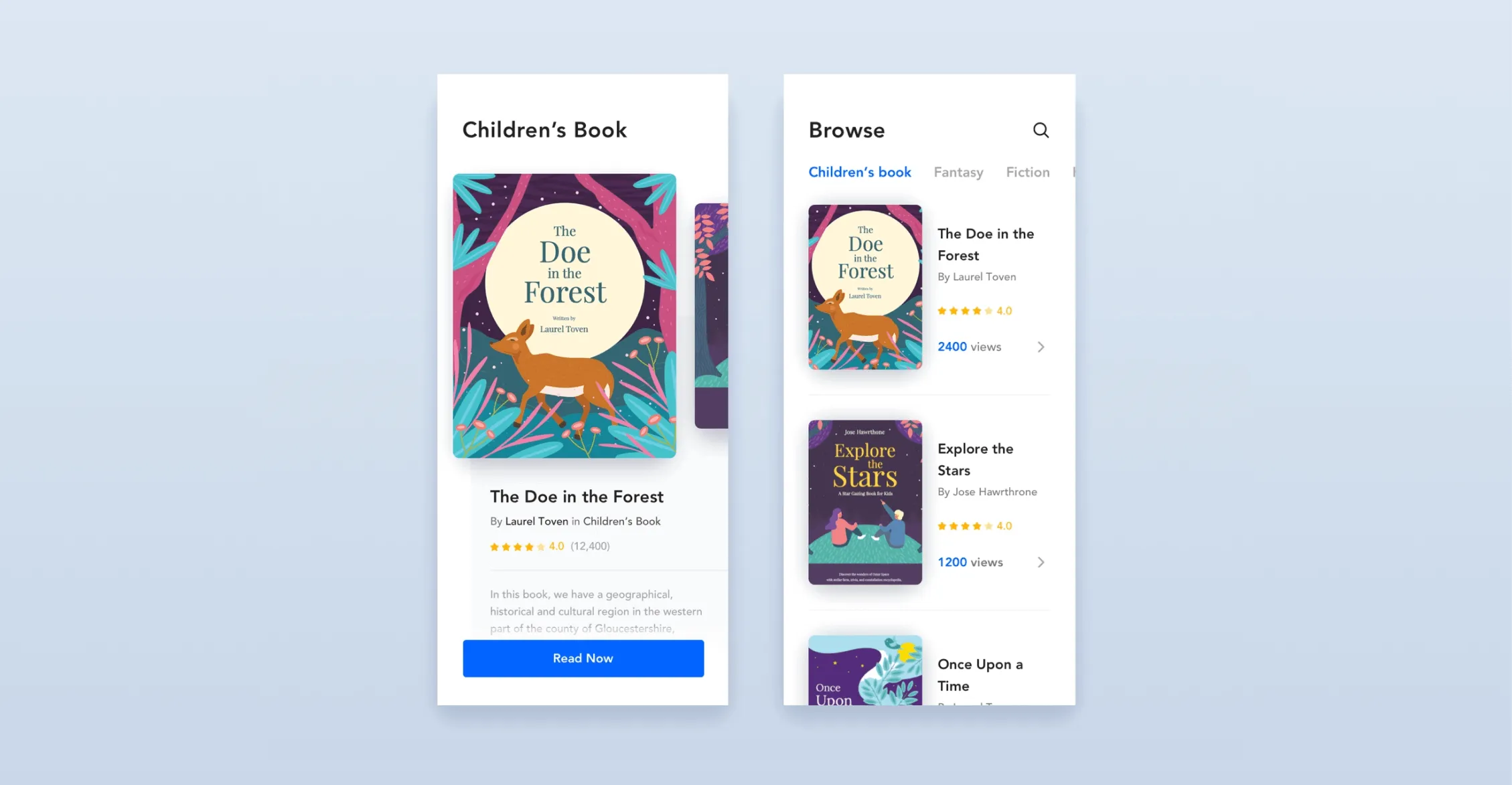 Design UI for a children's book reading application