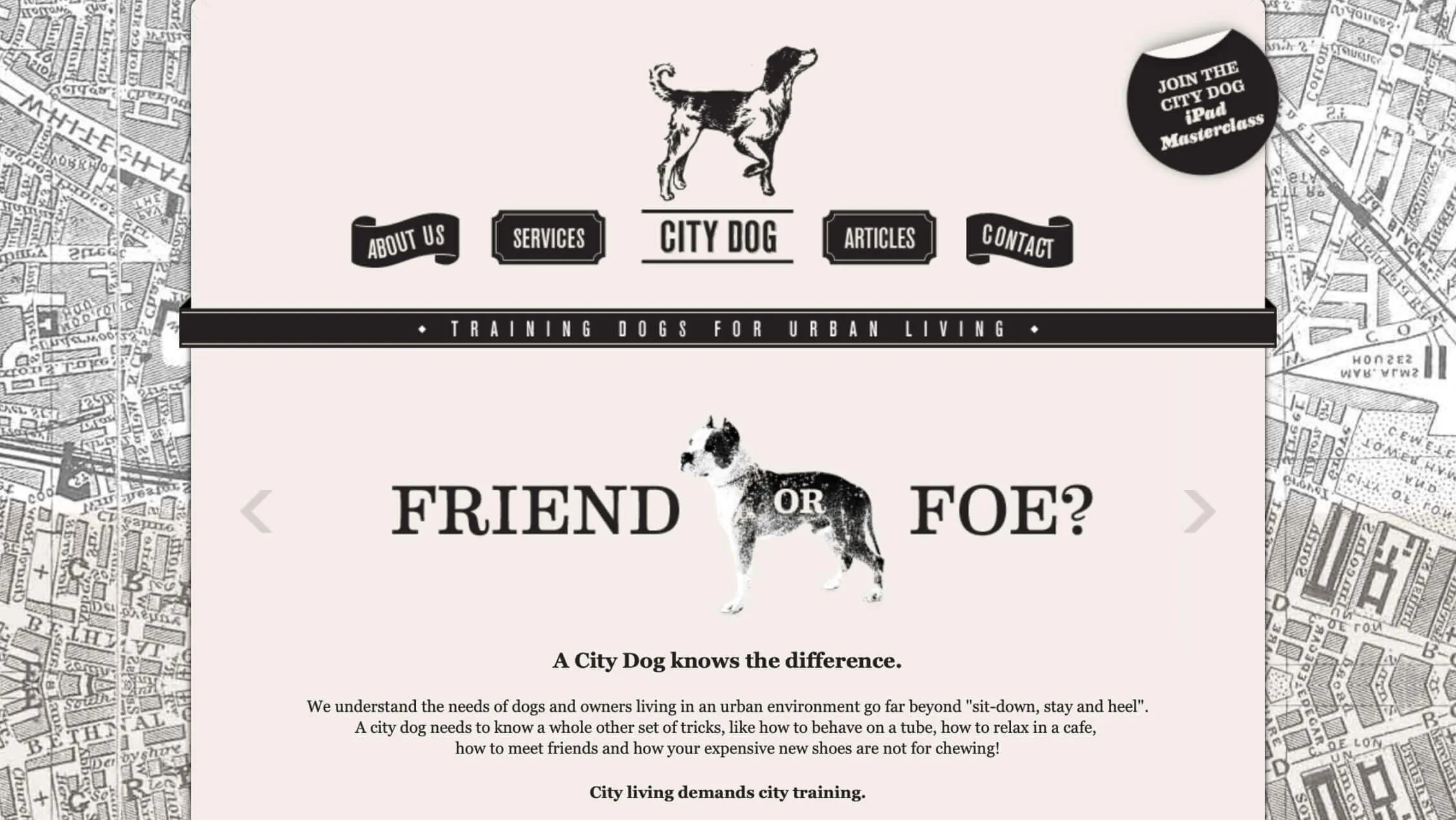 symmetrical balance with alignment example: city dog home page