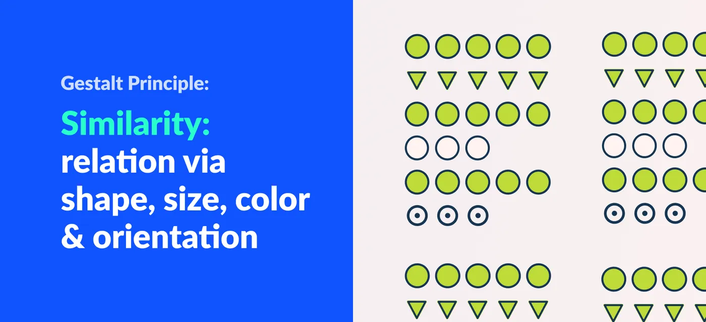 Gestalt Principle: Similarity (Associating relatedness from shape, size, color & orientation)