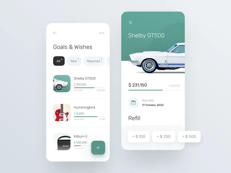 clean mobile ui for goals and wishes tracking
