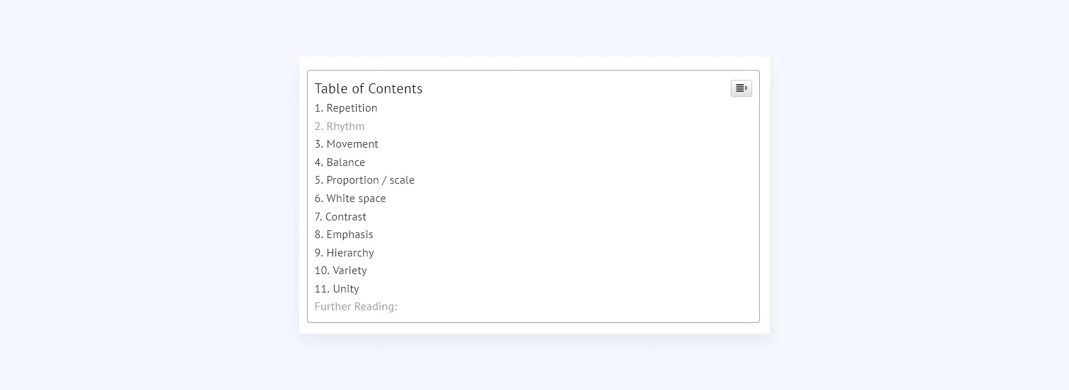table of contents in a blog article