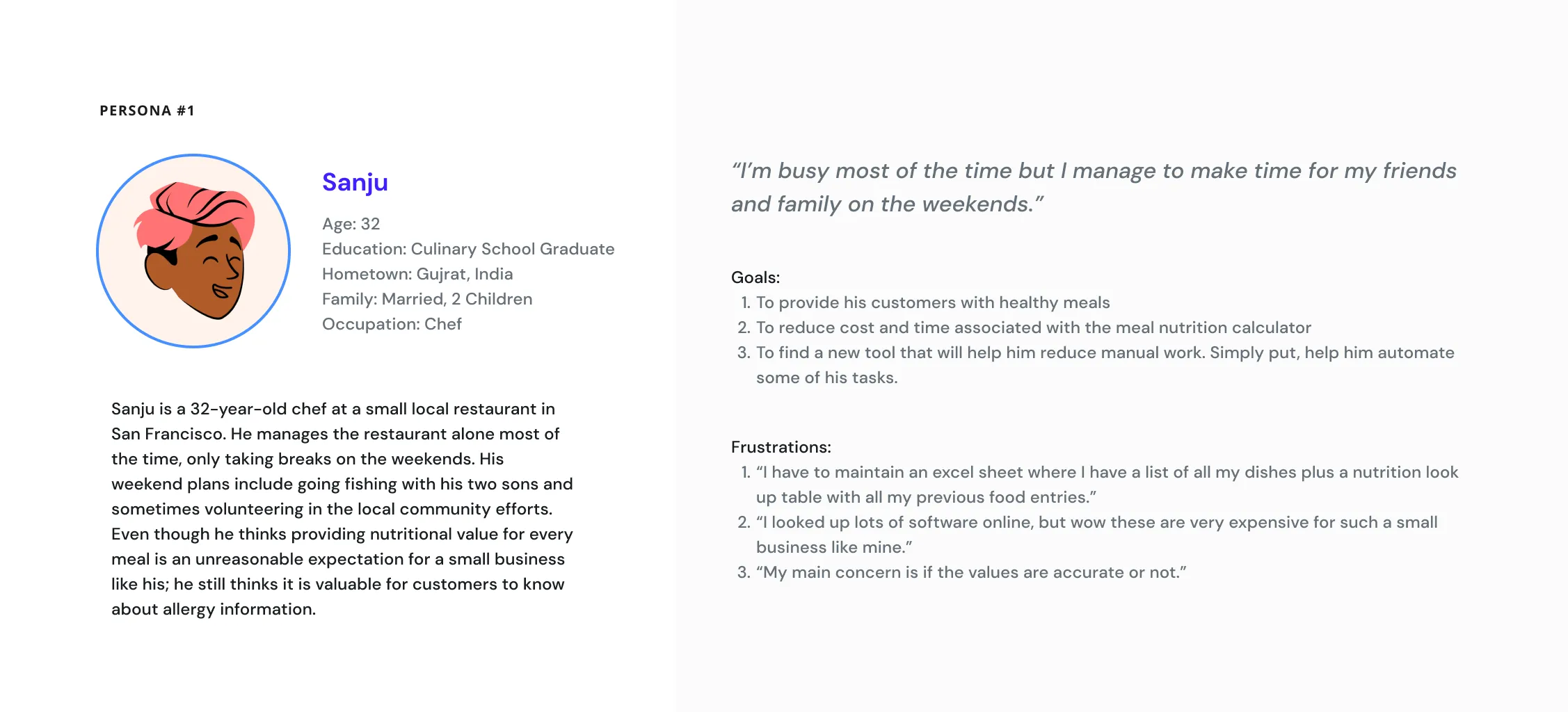 user persona for nutrition calculator app