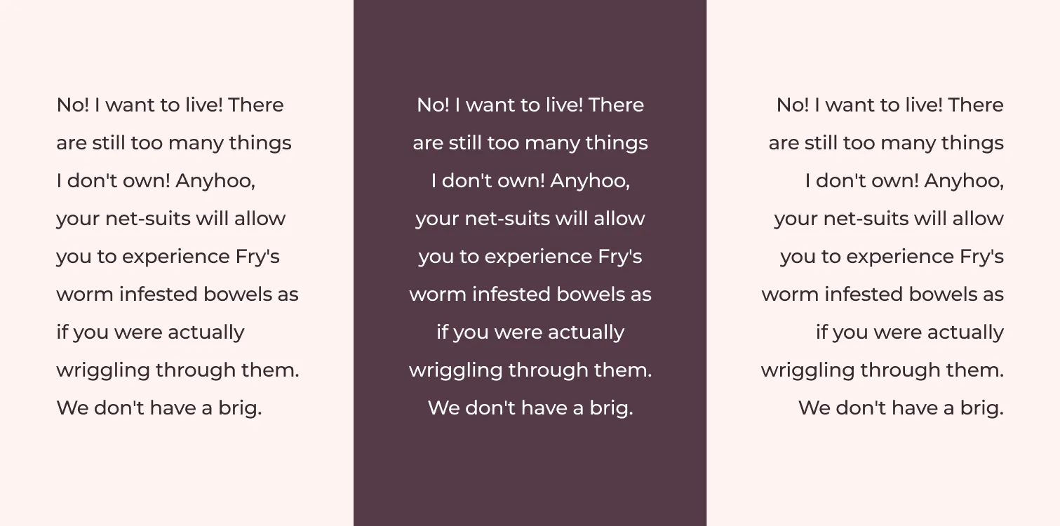 types of text alignments: left, center and right aligned