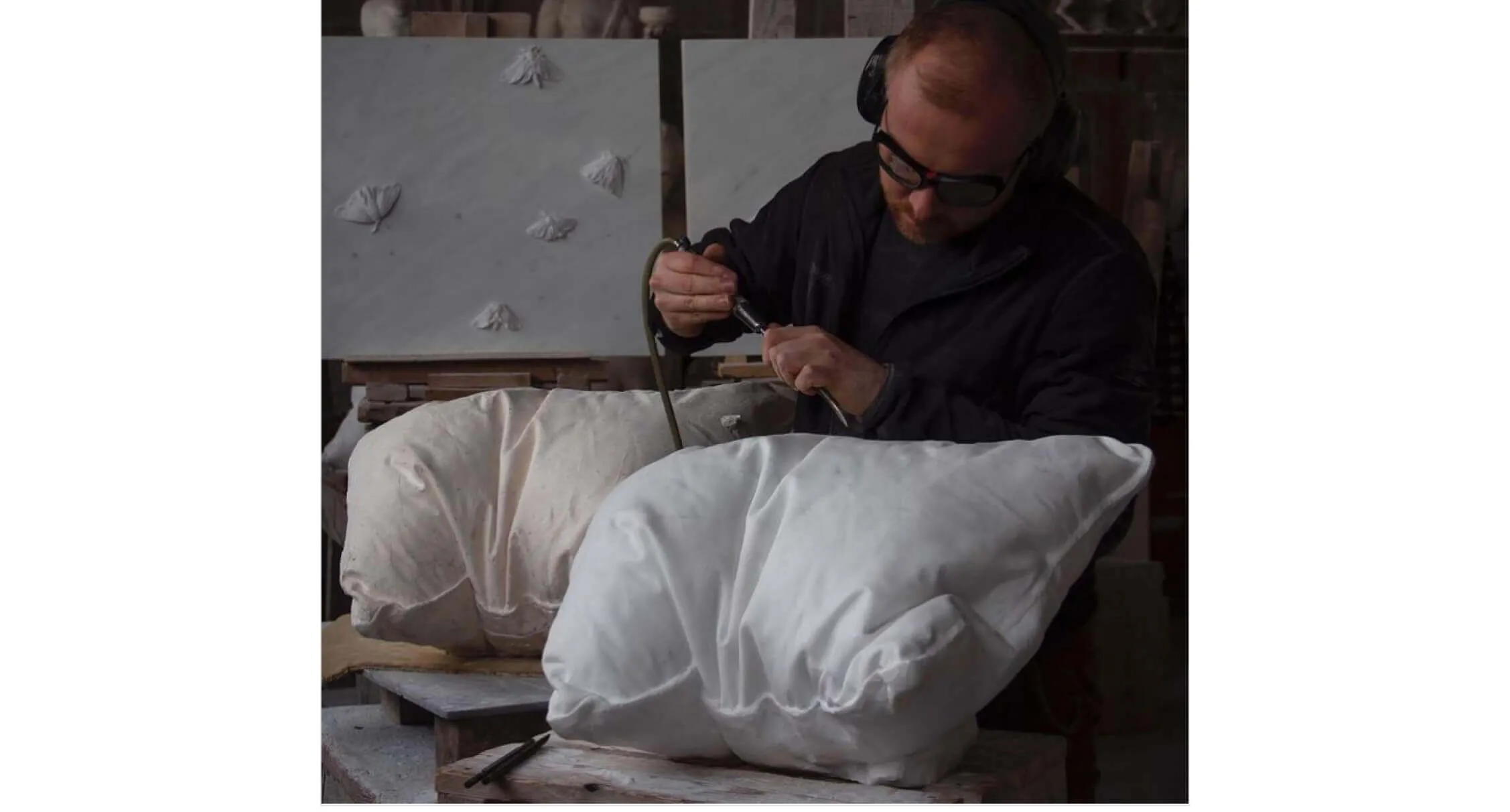 texture in design example: illusion of soft pillows crafted from marble illusion